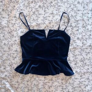 NWT Express Blue Velvet Peplum Crop Top